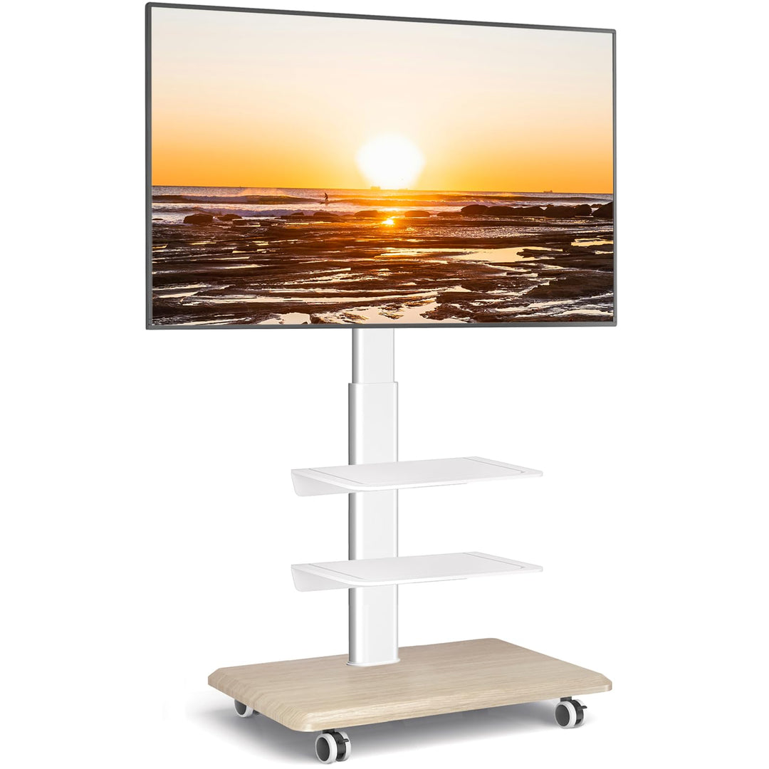 RFIVER Mobiler TV Ständer auf Rollen TV Bodenständer Rollbar mit 3 Ablagen für 26-65 Zoll Fernseher,