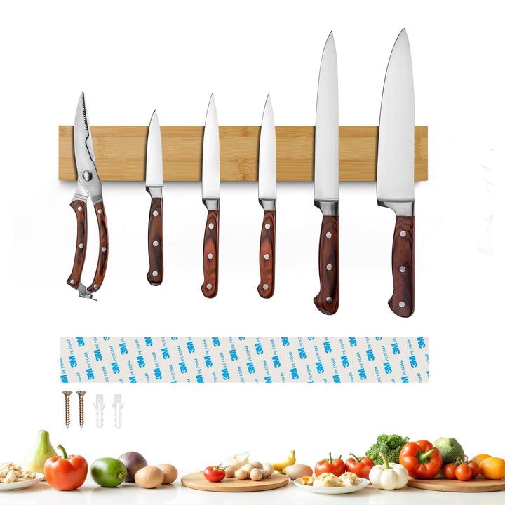 Magnetleiste Messer 40cm, Messerhalter Magnetisch aus Bambus, Magnet Messerhalter Selbstklebend für