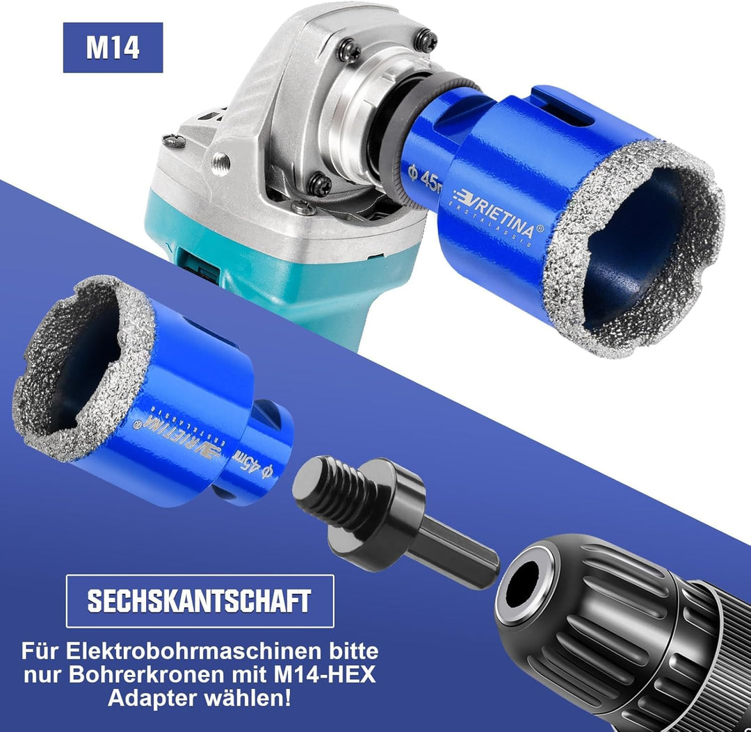 12+12mm M14 Diamant Fliesenbohrer Satz Diamantbohrer Glasbohrer für Winkelschleifer,Diamant Bohrkron