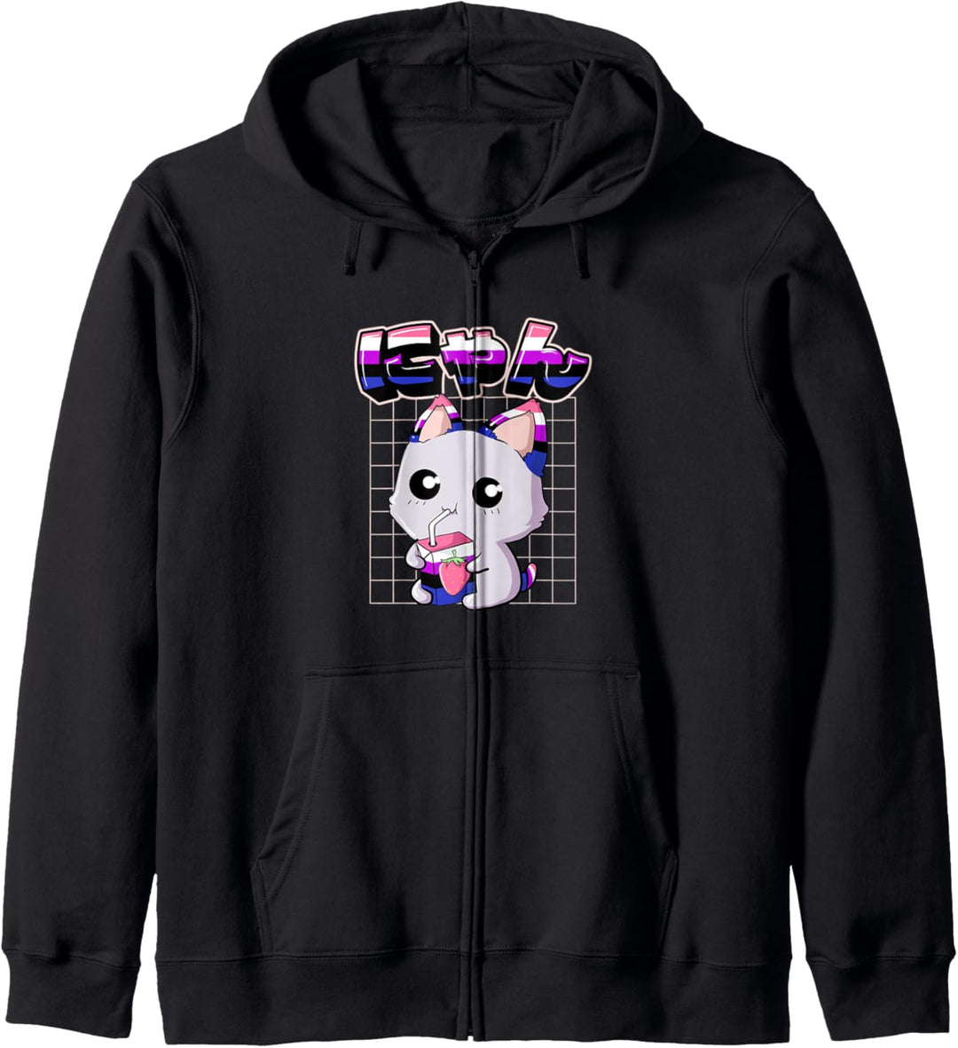 Genderfluid Pride Kawaii Katze Erdbeermilch Kapuzenjacke