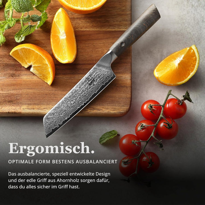 zayiko Professional Series – Premium Allzweckmesser 12 cm Klinge, 67 Lagen echtem Damaststahl, Ahorn