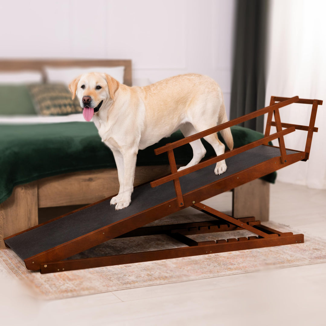Hunderampe Bett mit Sicherheitsgeländer - Für Grosse Hunde bis zu 90 kg - Höhenverstellbare hundetre