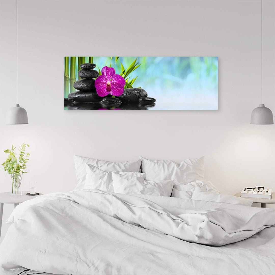 Leinwandbild XXL Steine Zen Wandbild Kunst Orchidee mehrfarbig 150x50 cm Leinwandbild 150x50 cm mehr