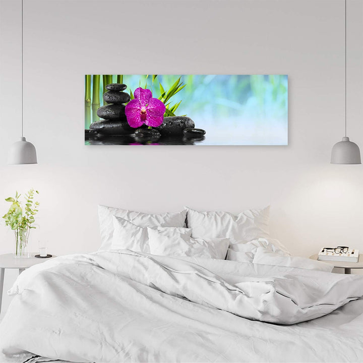Leinwandbild XXL Steine Zen Wandbild Kunst Orchidee mehrfarbig 150x50 cm Leinwandbild 150x50 cm mehr