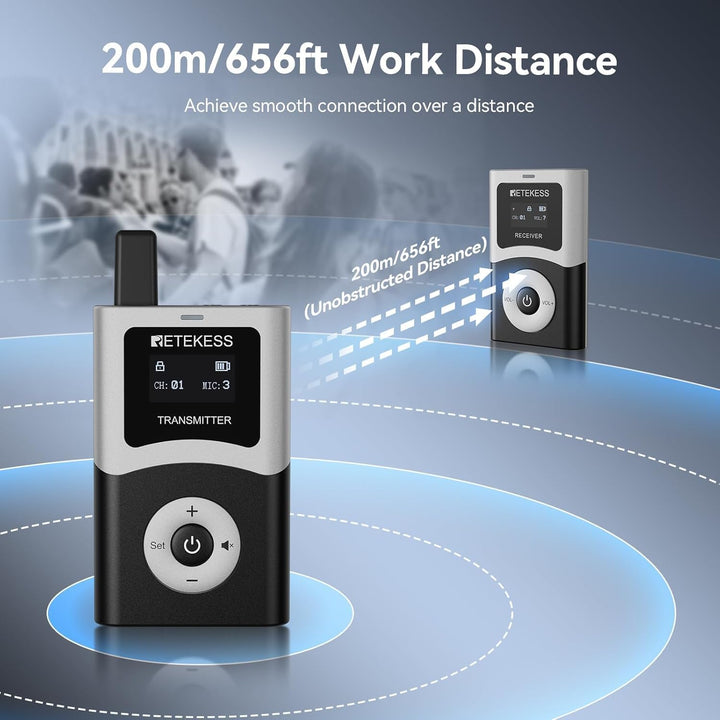 Retekess T130U (T130 4rd) Audio Tour Guide System, Kabelloses Reiseleiter-Set, 200m, U-Band-Modus mi