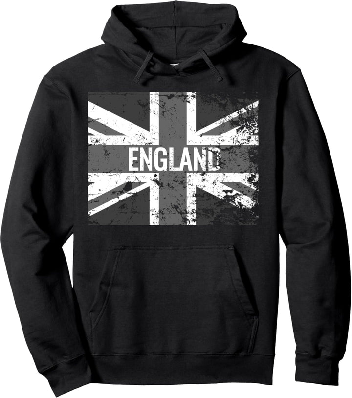 Union Jack England Distressed Grey British Flag Pullover Hoodie
