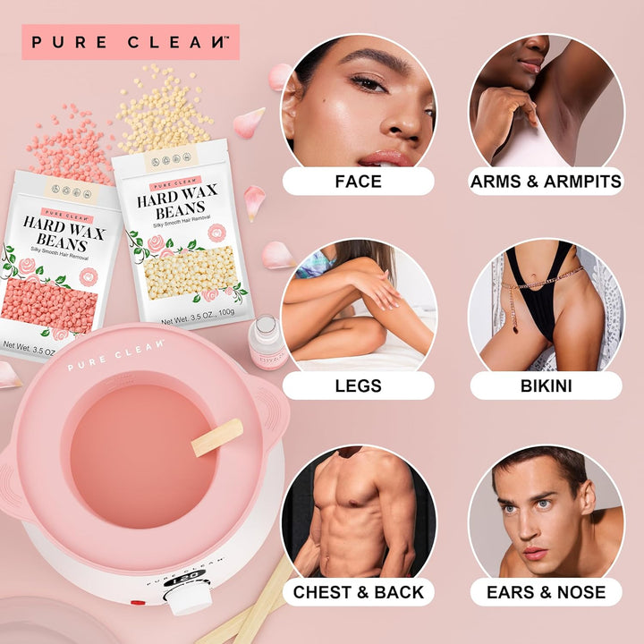 PURECLEAN Waxing Set – Schnell Aufheizender Digitaler Wax Maschine – 4 Packungen Wachsperlen, Nachwa