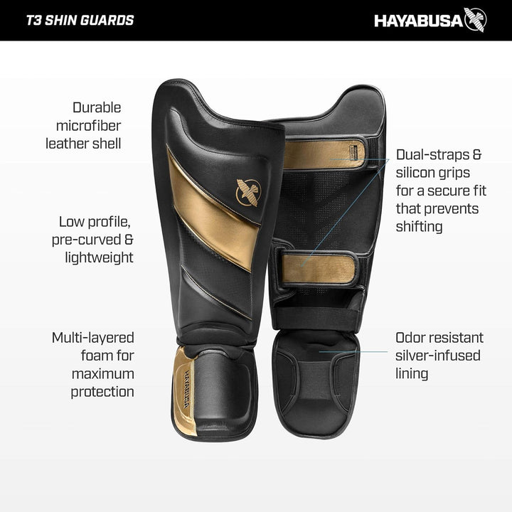 Hayabusa T3 Schienbeinschoner S Schwarz/Gold, S Schwarz/Gold