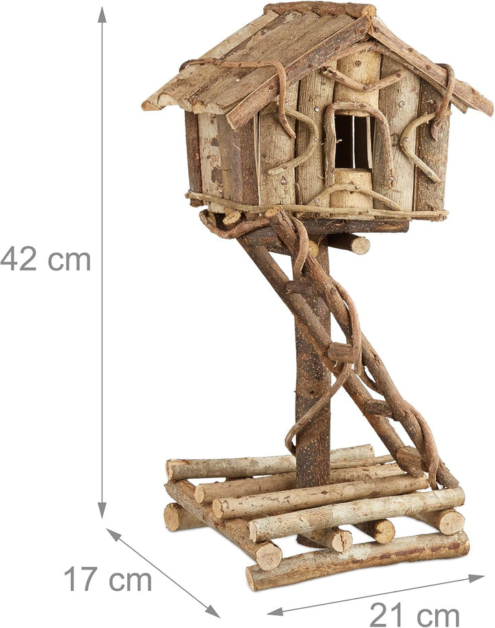 Relaxdays Vogelhaus stehend, unbehandeltes Deko Vogelhäuschen auf Ständer, handgemachtes Holzhaus mi
