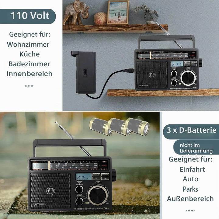 Retekess TR618 Tragbare Radio Batteriebetrieben, Kofferradio für Senioren, Weltempfänger AM FM SW, U