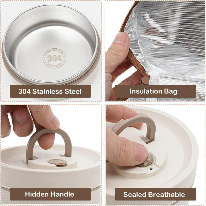 2 Stück Thermo Lunchbox Edelstahl Mit Tasche,Thermobehälter Für Essen,Auslaufsicher Essen Warmhalten