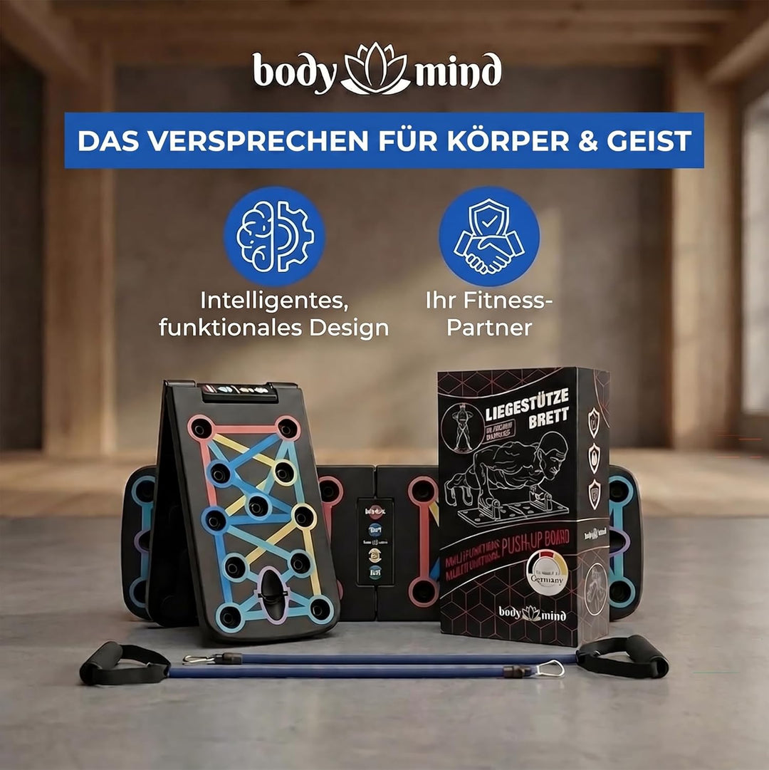 Body &amp; Mind® Push-Up Liegestütz-Brett; Faltbares Multifunktions Elite Rack Fitness-Board für Ganzkör