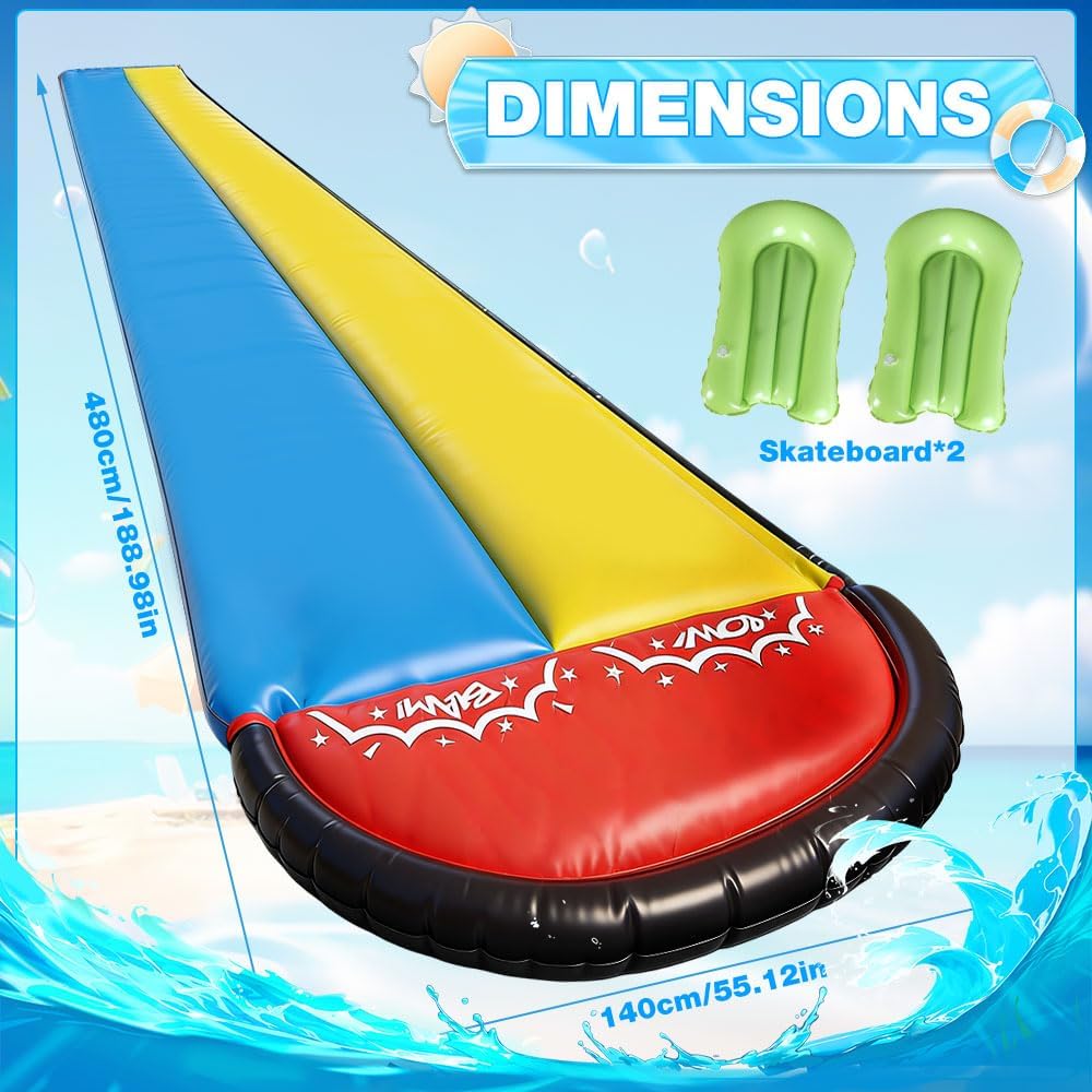 Wasserrutsche Garten für Kinder, Wasserrutschbahn mit 2 Aufblasbaren Rutschbrettern, Wasserrutsche G