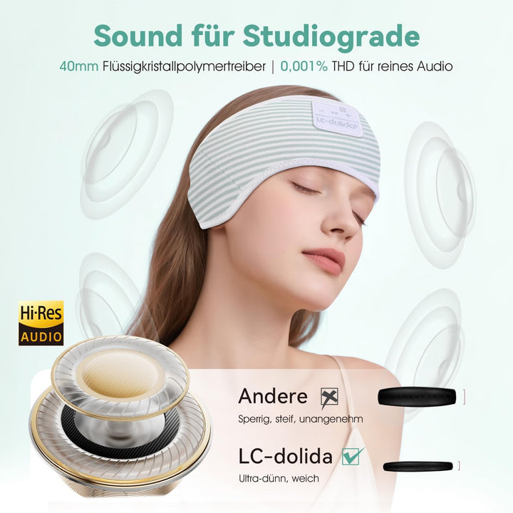 LC-dolida Schlafkopfhörer Ultra-Soft Bluetooth-Stirnband mit 4-Wege Stretch & No-Slip Yoga Stirnband