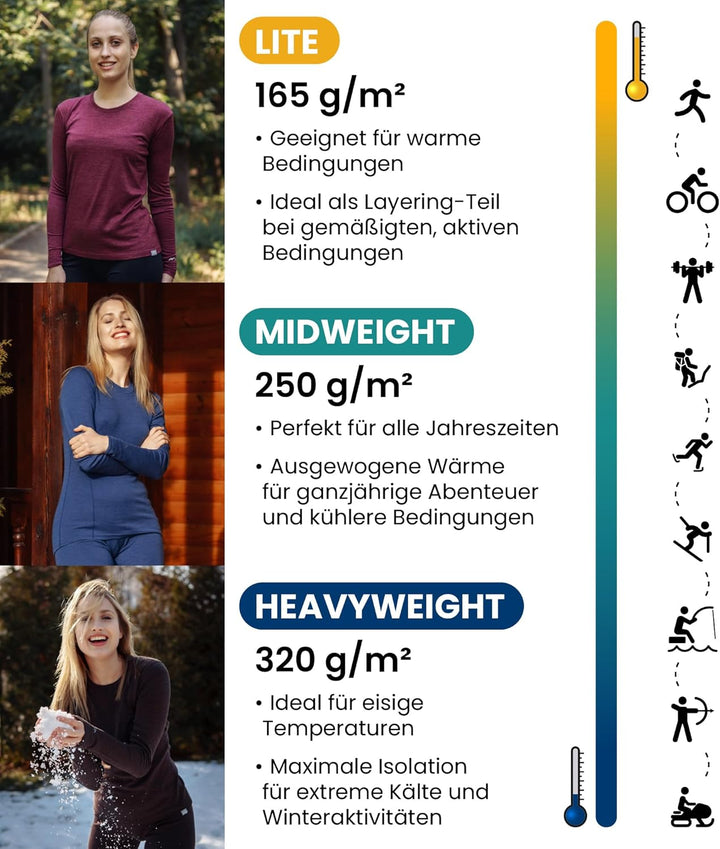 Merino.tech Merino Shirt Damen Langarm - Premium 100% Merino Unterwäsche Damen Langarmshirt, Sportun