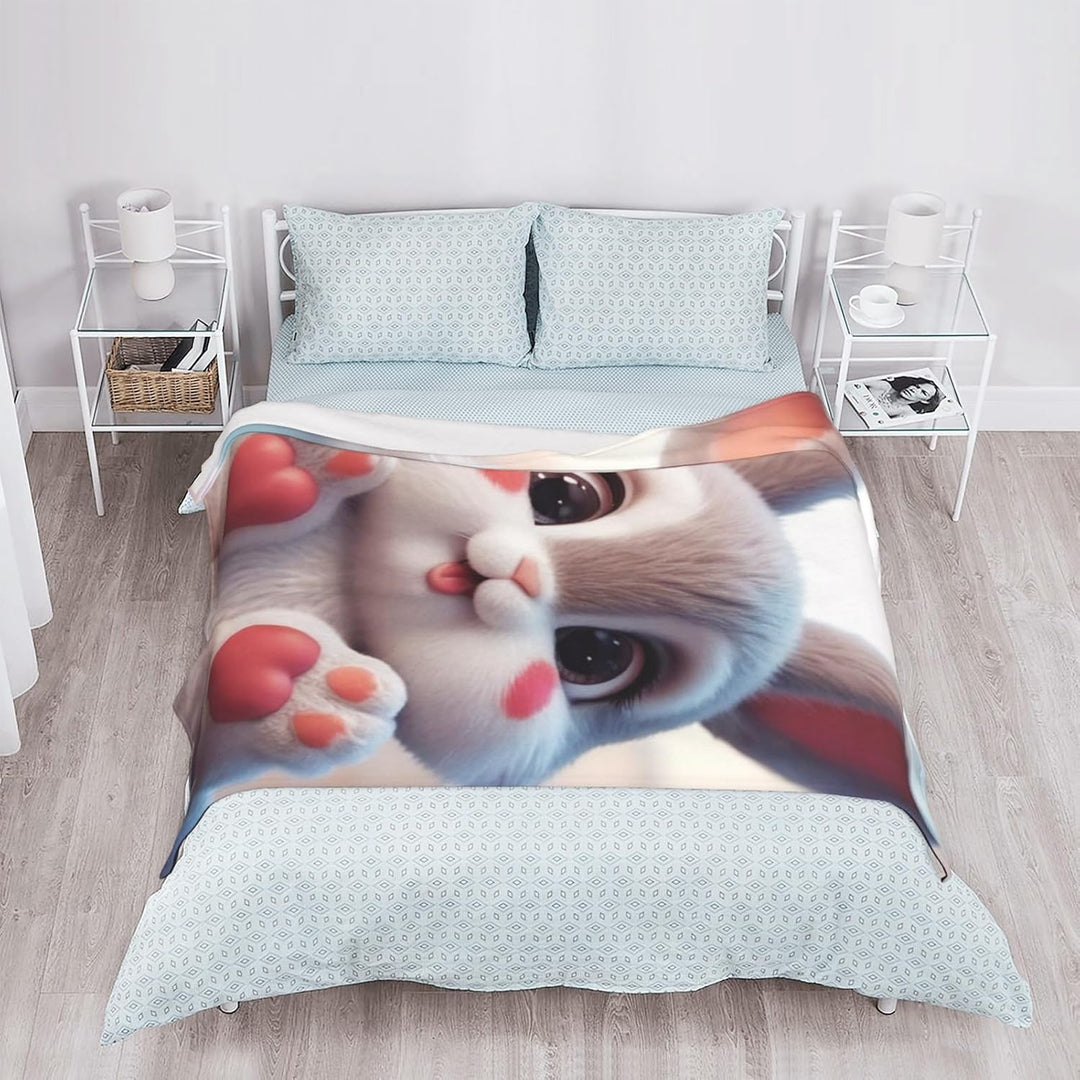 Kuscheldecke Flauschig Geschenke für Sie, 150x200 cm Hase Motiv | Fleecedecke Wohnzimmerdecke Decken