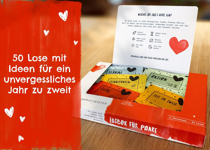 Losbox für Paare - Das Geschenk für unvergessliche Momente - 50 Lose mit Ideen für Spiel, Spass &amp; vi