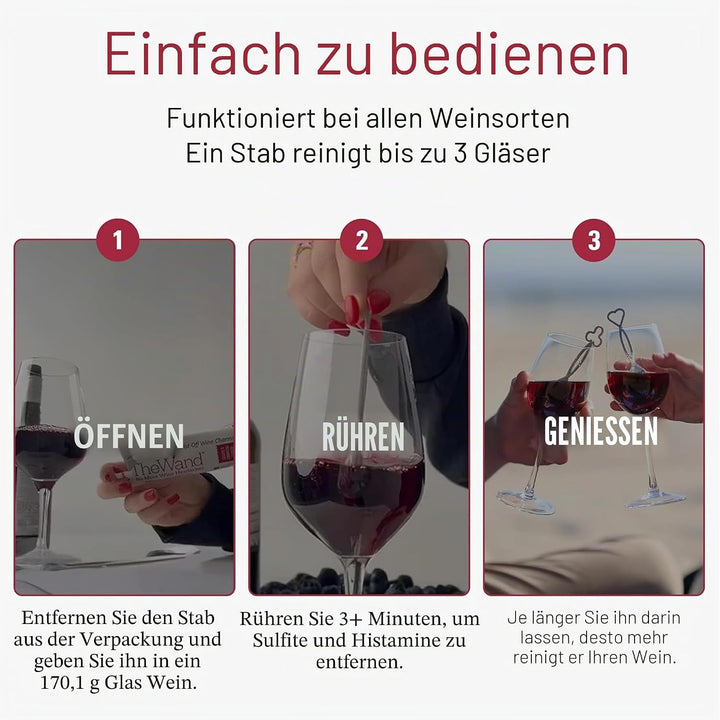 PureWine Weinfilter „The Wand“ mit Weinglas-Anhänger | Entfernt Histamine & Sulfite – Weniger Kopfsc