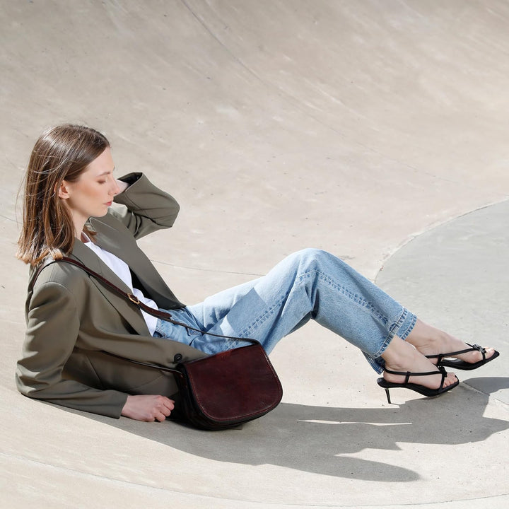 Time Resistance Leder Umhängetasche Damen - Messenger Bags - Arbeitstasche Damen - Schultertasche -