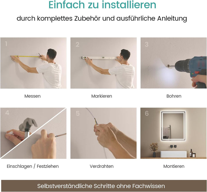 EMKE LED Badspiegel mit Beleuchtung 50x60cm LED Wandspiegel Warmweisses Licht und Kaltesweisses Lich