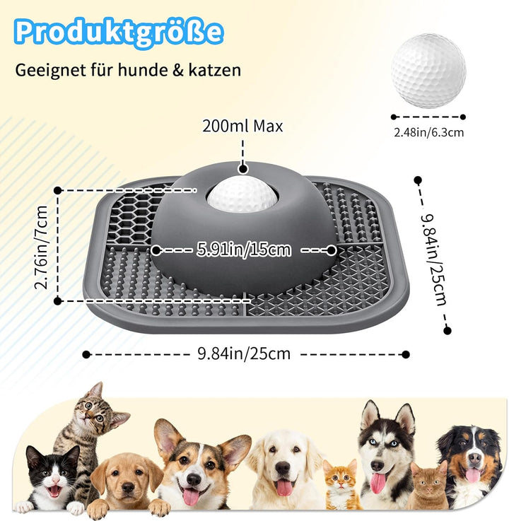 2-in-1 Langsamfressnapf Schleckmatte Hund, rutschfeste Schleckschale mit Saugnäpfen, interaktiver Sc