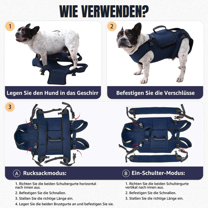 Tragehilfe für mittelgrosse grosse Hunde, atmungsaktive Tragetasche Hund mit Gurten & Haltegriff für