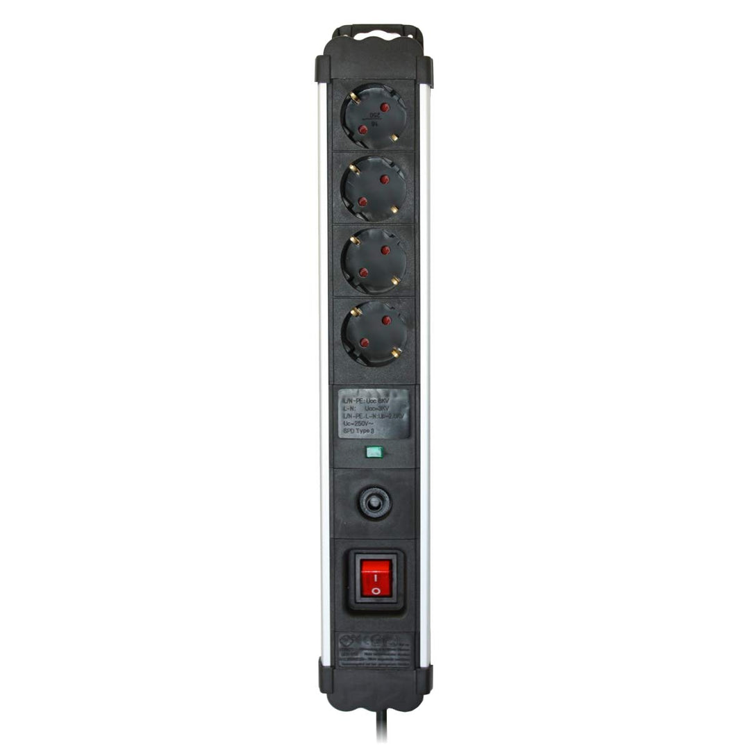 4-socket plugboard with power switch Silver Electronics 3680W Black 4 tomas, 4 tomas