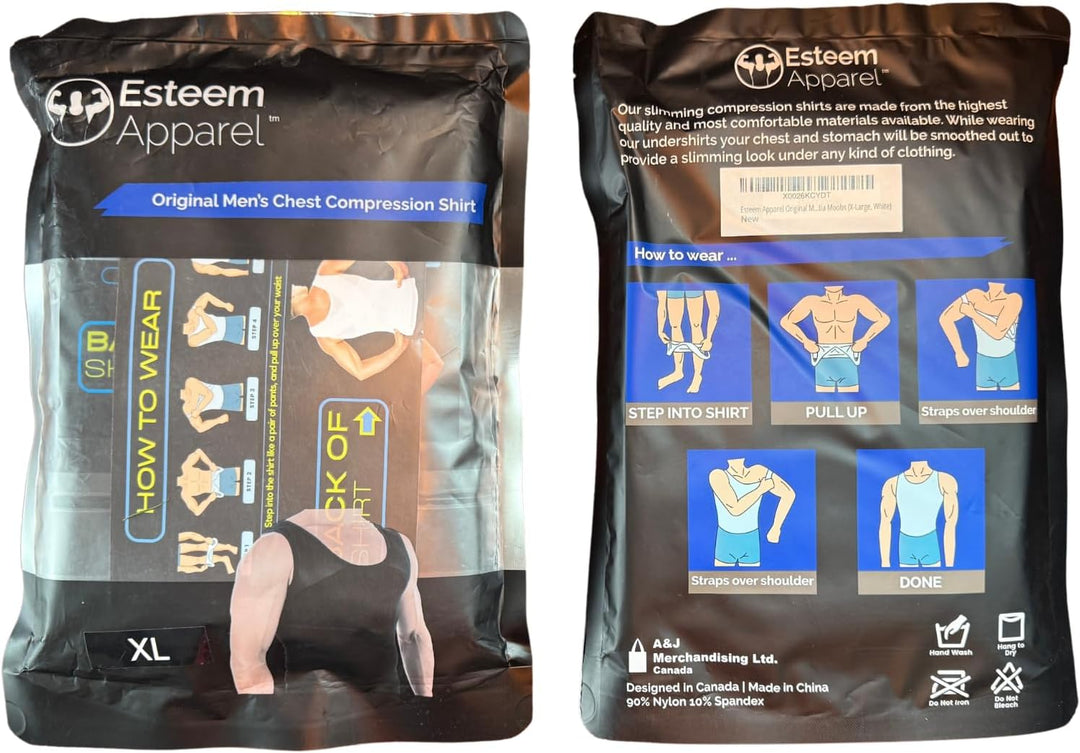 Esteem Apparel Originales Herren-Brustkompressionshemd zum Verstecken von Gynäkomastie Moobs M Schwa