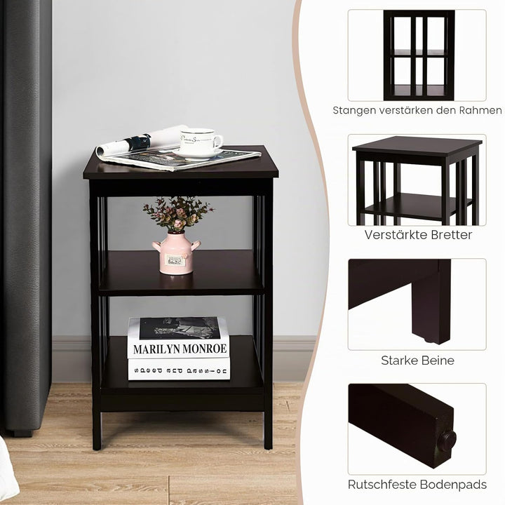 GIANTEX Nachttisch Beistelltisch 3 Ebenen, Sofatisch Couchtisch Holz, Kleiner Kaffeetisch Teetisch W