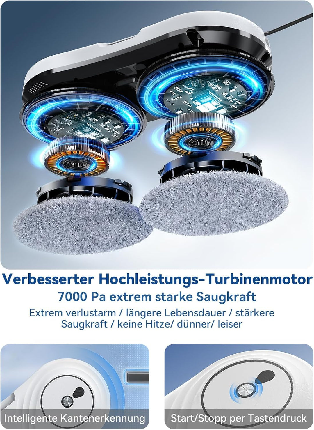 Keero Fensterputzroboter, 7000 Pa Saugkraft, Elektrischer Fensterreiniger Roboter mit Turbinenmotor,