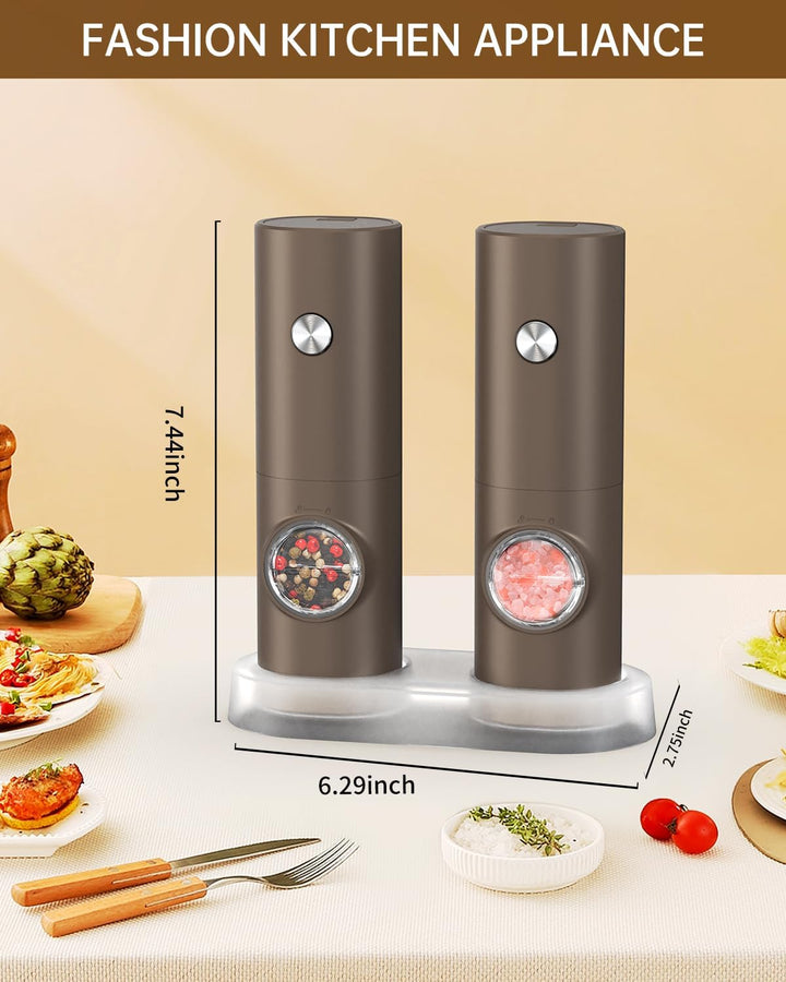 CIRCLE JOY Salz und Pfeffermühlen Elektrische 2er Set Batteriebetriebenen Gewürzmühle mit Basis, Wei