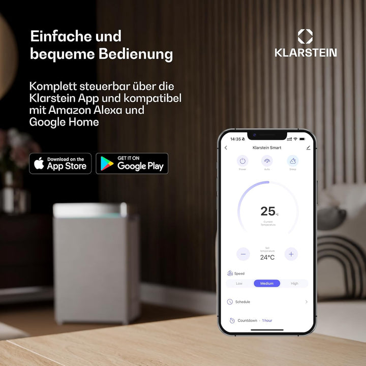 Klarstein Luftentfeuchter Elektrisch bis 45m2, Smart Luftentfeuchter für Wohnung, Bad & Keller, Luft