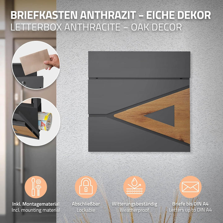 ECD Germany Standbriefkasten mit Zeitungsfach, Design Briefkasten mit Pfosten, Briefkastenanlage, Br