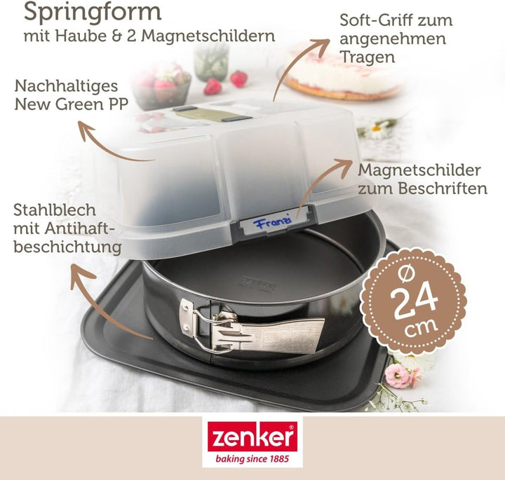 Zenker Bake, Click & Go 24er Springform mit Haube – ⌀ 24 x 8 cm – Backform mit passendem Deckel für