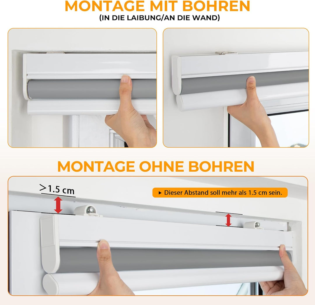 HOMEDEMO M100 Elektrische Rollos Verdunkelungsrollo mit Motor & Fernbedienung, Grau 45x100cm, Verdun