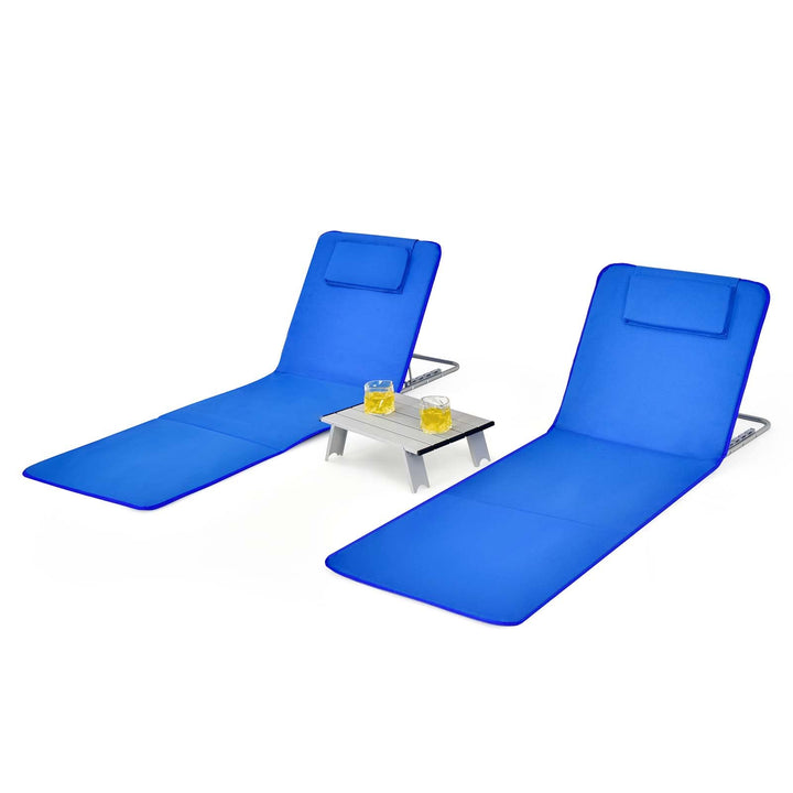 COSTWAY 2er Set Strandmatte mit Beistelltisch, Kopfkissen & Staufach, Liegematte mit Verstellbarer R