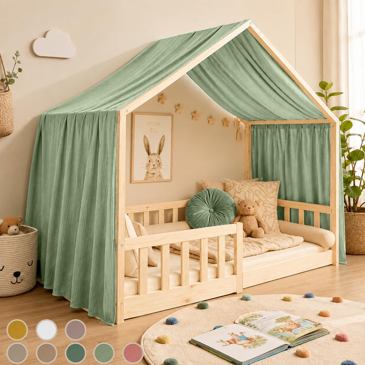 Hausbett Himmel Deko Set, Betthimmel Hausbett aus Musselin - 1 Betthimmel &amp; 1 Wimpelkette, für Junge