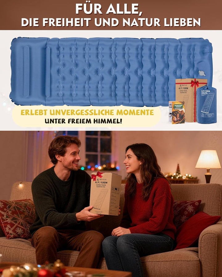 HIKENTURE Isomatte Camping, 12CM Ultradicke Isomatte Ultraleicht mit Kissen, Aufblasbare Matratze Kl