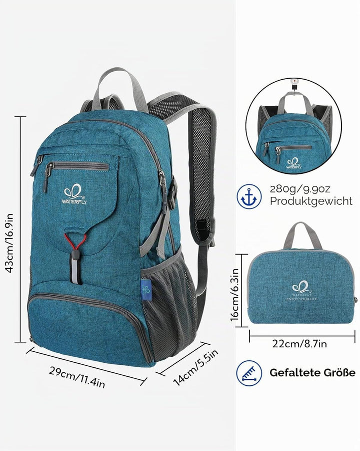 WATERFLY Ultraleicht Faltbar Klein Rucksack: 20L Leicht Packable Wanderrucksack Tagesrucksack Trekki