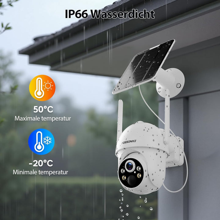 2K Überwachungskamera Aussen Solar WLAN, 2er-Kit mit Lagerbasis, Keine Gebühren, 360° Schwenken & Ne