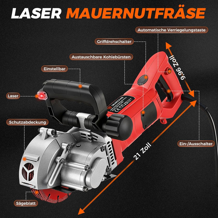 Mauernutfräse mit Laser Schlitzfräse 4200 W, Mauerfrase Wandfräse 6500 U/min, Schnittbreiteneinstell
