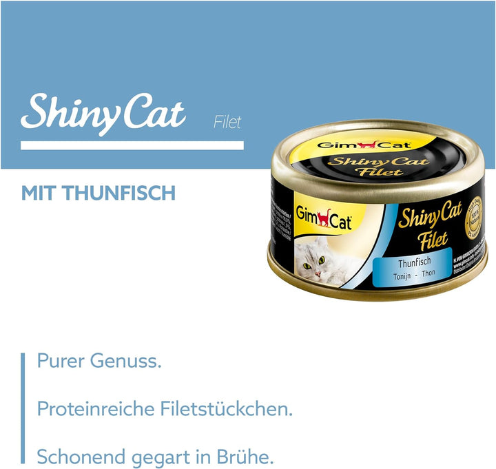 GimCat ShinyCat Filet Thunfisch - Katzenfutter mit saftigem Filet ohne Zuckerzusatz für ausgewachsen