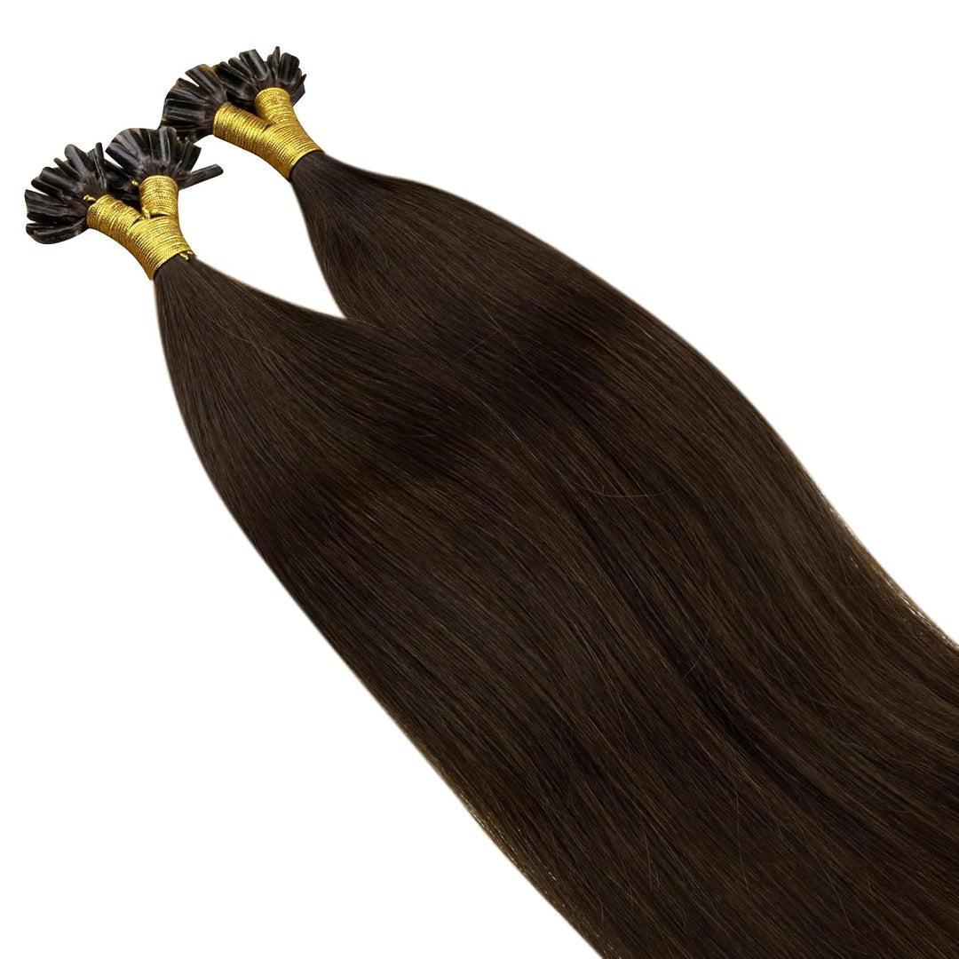 RUNATURE Extensions Echthaar Bondings Braun 30cm 50strähne Unsichtbare Bondings Extensions Echthaar