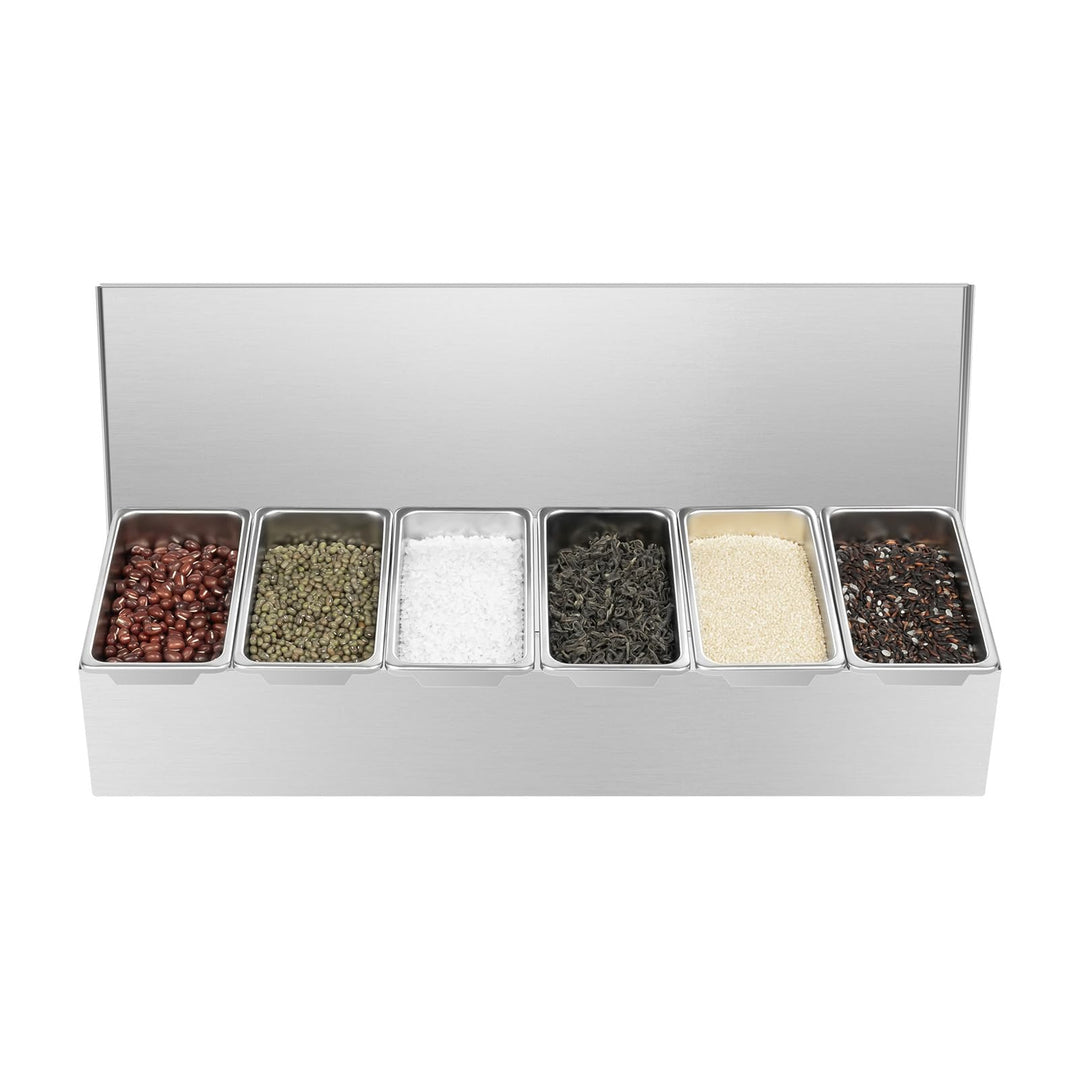 Gewürzbox 6 Separate Innenroste, Edelstahl Aufbewahrungsbox mit Deckel, Küchen Organizer, Gewürzdose