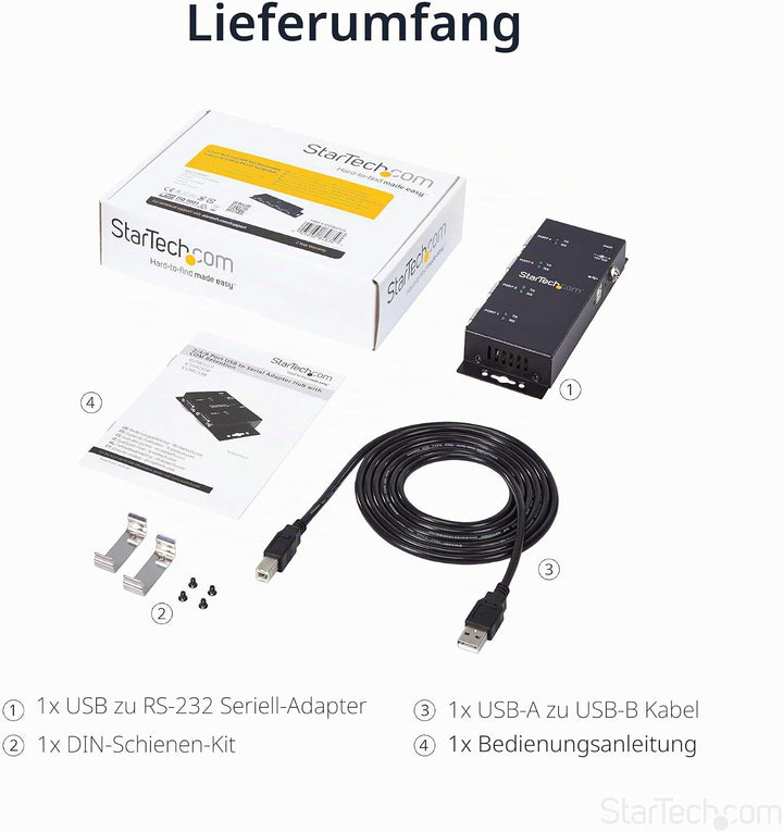 StarTech.com USB-Port auf 4 RS-232 Adapter (Serieller Adapter mit einem robusten Gehäuse, USB auf RS