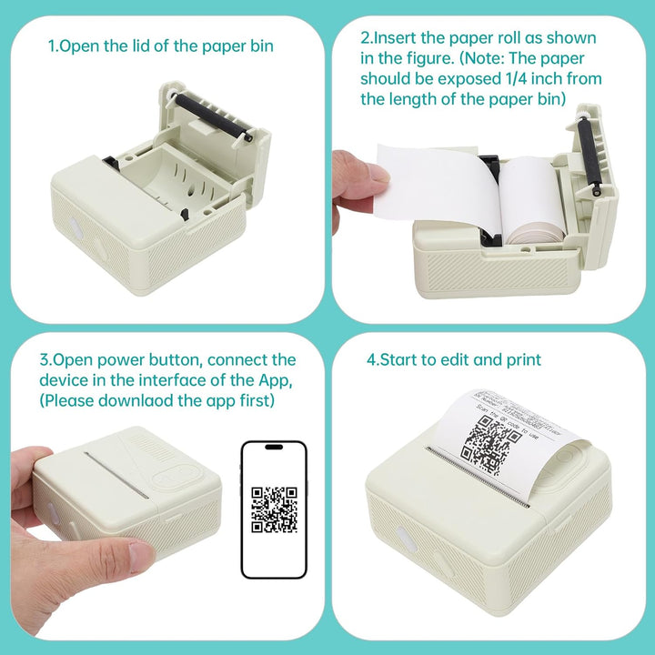 Bisofice Mini Drucker, Mini Fotodrucker für Smartphone mit 11 Rollen Druckerpapier, Bluetooth Sticke