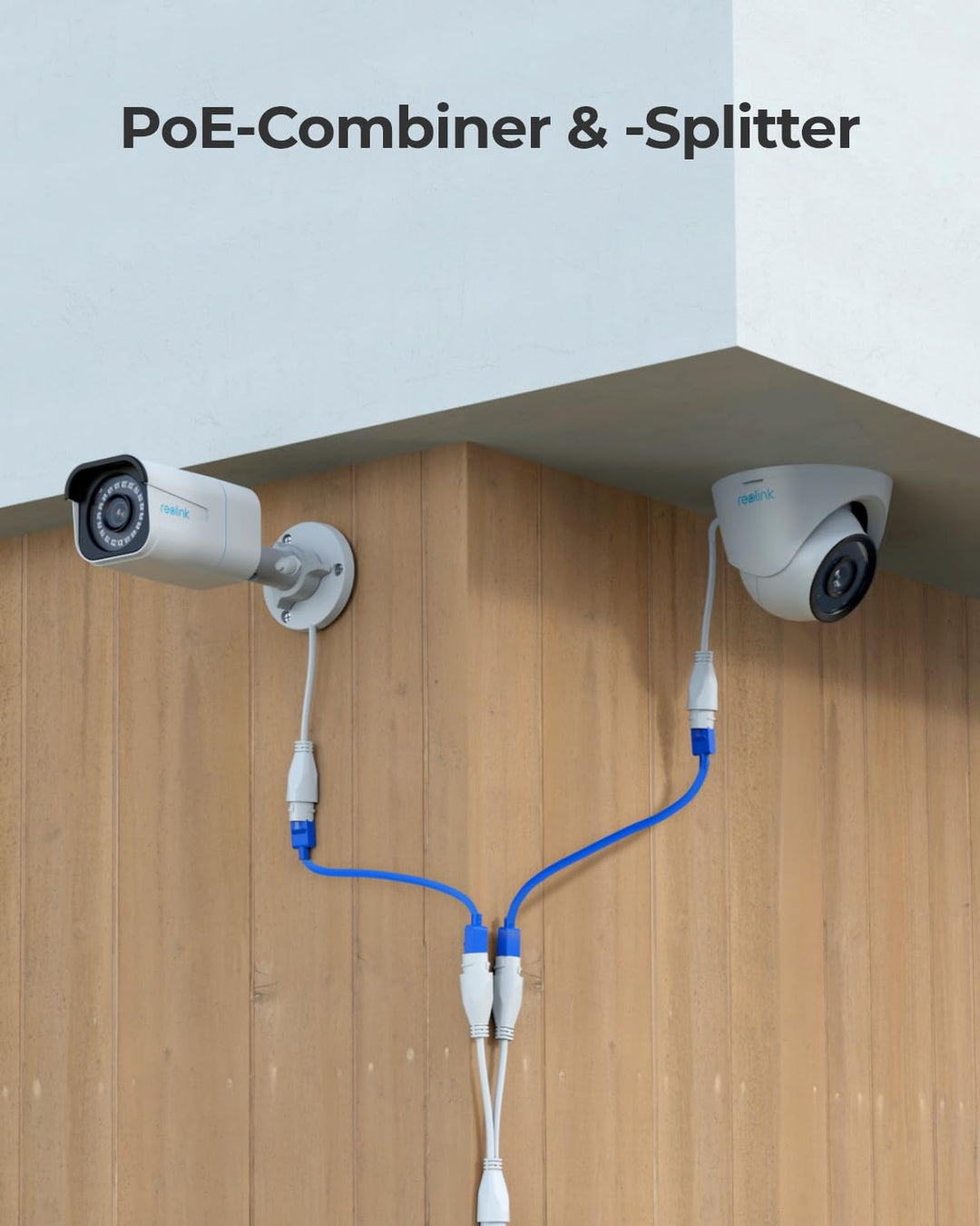 Reolink PoE Combiner & Splitter, Stromversorgung für 2 IP Kameras mit nur 1 Kabel, Unterstützt bis z