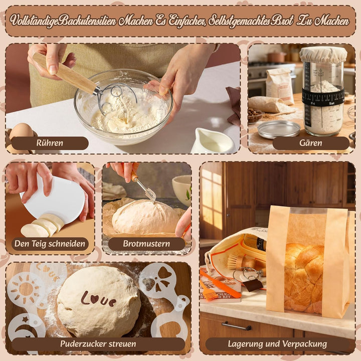 Gärkörbe für Brot, Gärkörbchen Sauerteig Set, 2 Silikon Gärkörbchen zum Brotbacken, Kit Brotbackzube