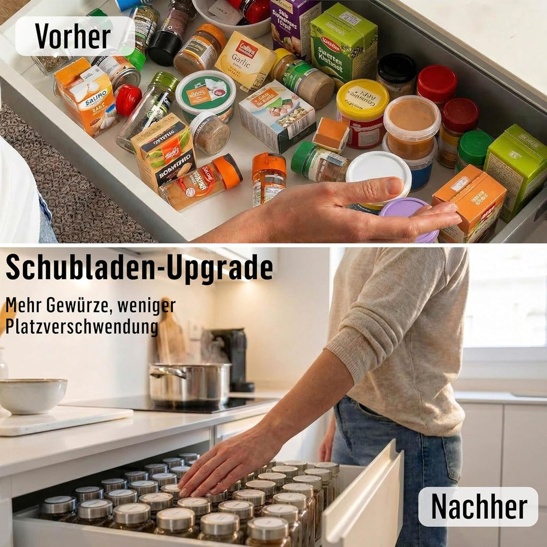 Deco haus® Gewürzgläser eckig mit Schraubkappe 36er Set [+Etiketten & Streueinsatz] - Gewürzdosen Se