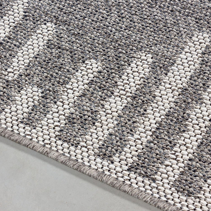 In- & Outdoor Läufer Teppich Robuster, Modern Boho Design, Rechteckig, Grau und Creme Farbe, Wetterf